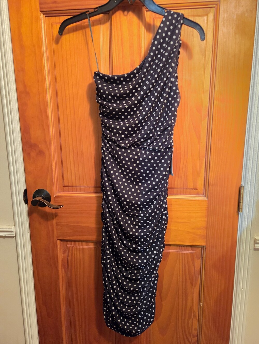 Love X Design black & white polka dot bodycon asymmetric One Shoulder Dress XS